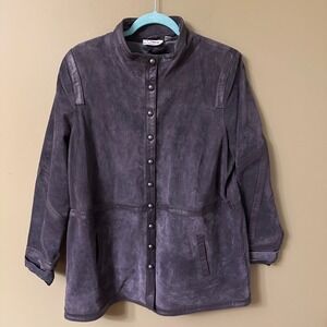 Linea by Louis DellOlio Women's Gray Suede Leather Trim Snap Front Jacket XL